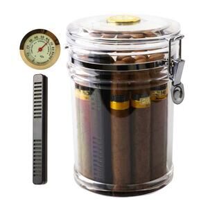 Acrylic Cigar Humidor Jar with Cigar Cutter Set, Cedar Wood Lined, Cigar Humi...